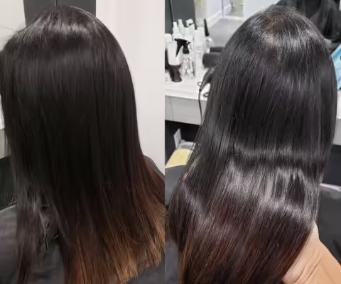 Brazilian Blowout smooth hair result at Glamorous Cayman Islands
