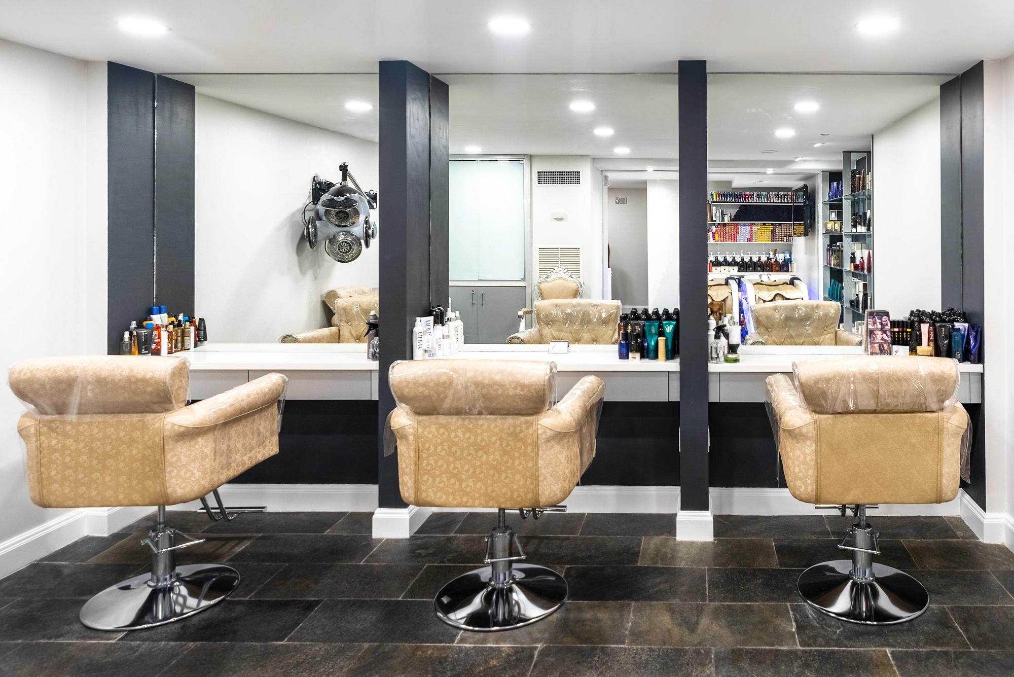 Glamorous salon styling area